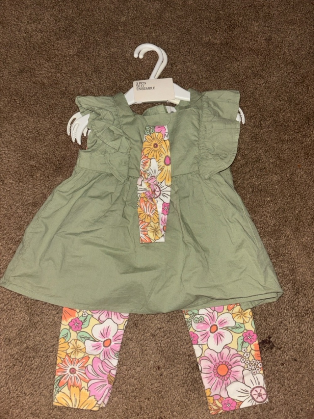 Olive Ruffle Toddler Dress with Floral Tie & Leggings